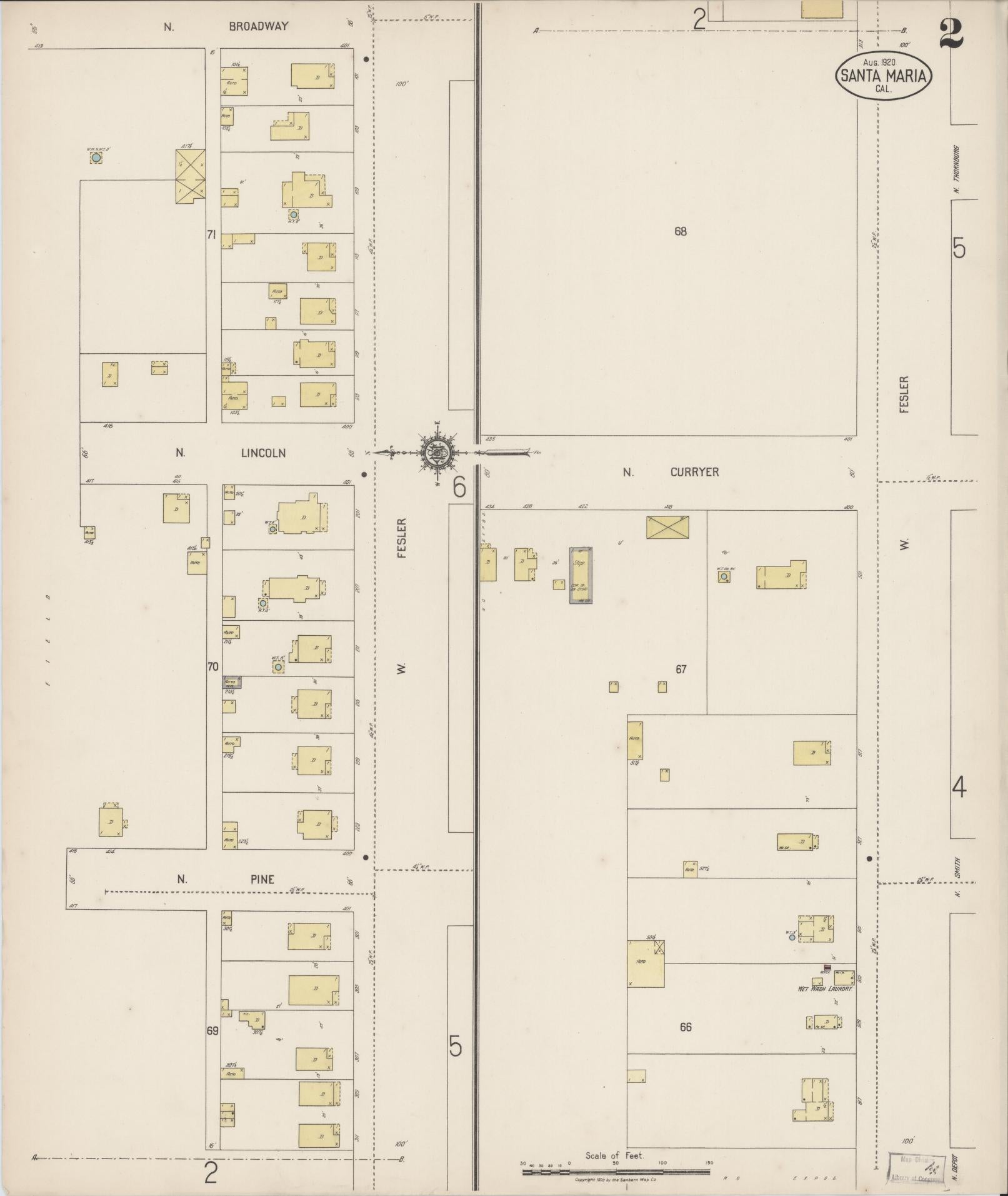Sanborn Fire Insurance Map from Santa Maria, Santa Barbara County, California (1920), Sheet #0002 - Complete Map Set gallery image, historic Sanborn map, vintage wall art, California California