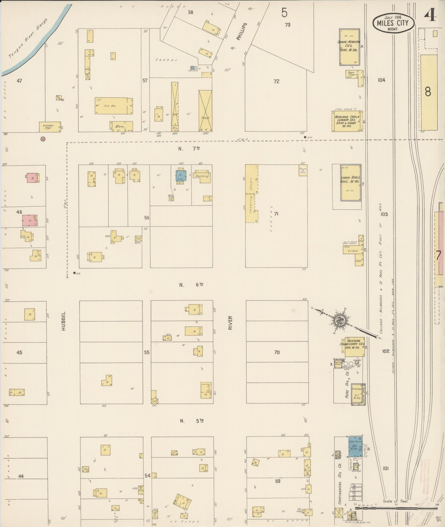 Sanborn Fire Insurance Map from Miles City, Custer County, Montana (1916), Sheet #0004 - Historic Sanborn Fire Insurance Map Print, vintage old map wall art, antique decor, genealogy gift, Montana Montana map