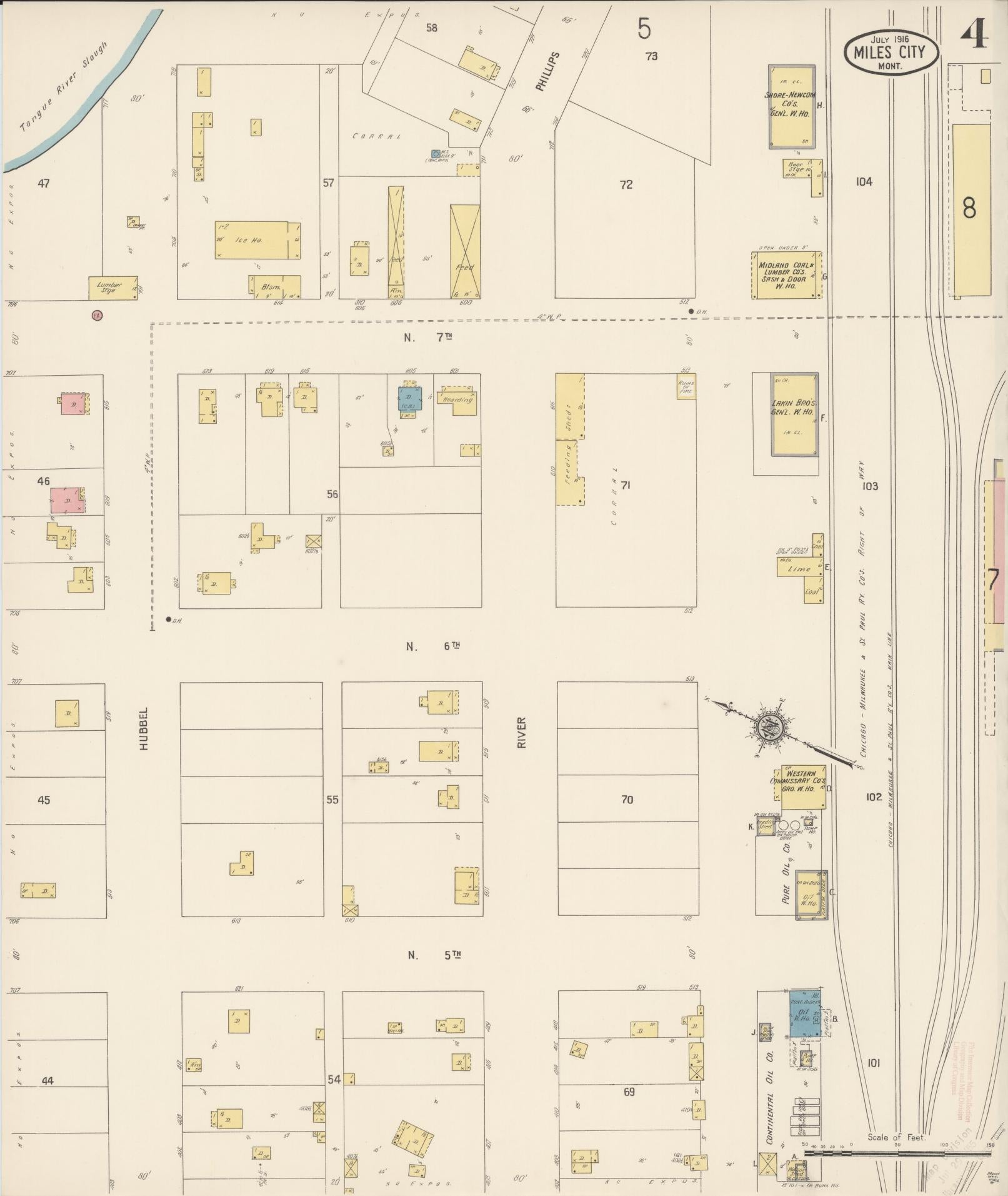 Sanborn Fire Insurance Map from Miles City, Custer County, Montana (1916), Sheet #0004 - Historic Sanborn Fire Insurance Map Print, vintage old map wall art, antique decor, genealogy gift, Montana Montana map