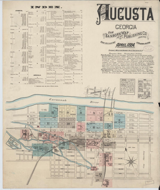 Sanborn Fire Insurance Map from Augusta, Richmond County, Georgia (1884), Sheet #0001 - Complete Map Set gallery image, historic Sanborn map, vintage wall art, Georgia Georgia
