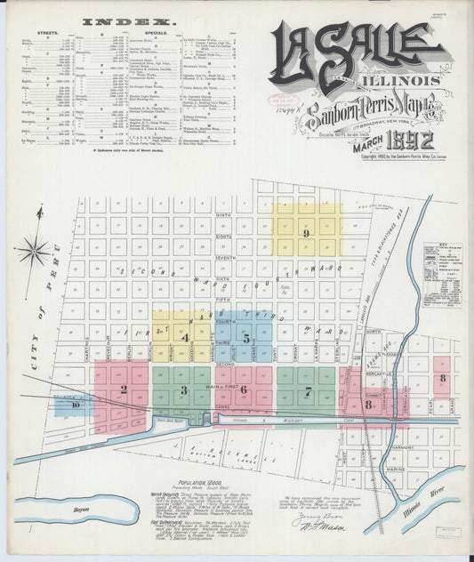 Sanborn Fire Insurance Map from La Salle, La Salle County, Illinois (1892), Sheet #0001 - Complete Map Set gallery image, historic Sanborn map, vintage wall art, Illinois Illinois