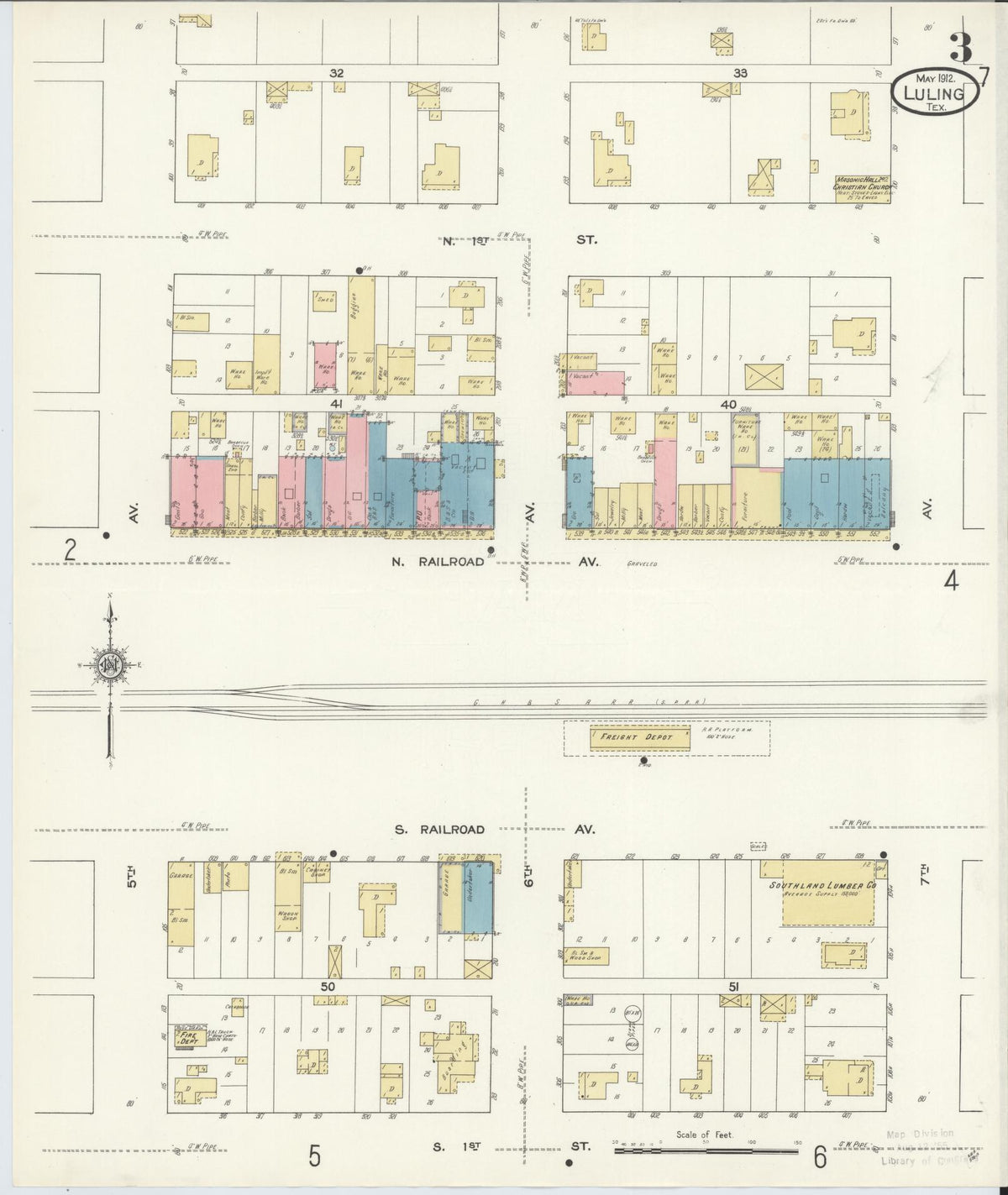 Sanborn Fire Insurance Map from Luling, Caldwell County, Texas (1912), Sheet #0003 - Complete Map Set gallery image, historic Sanborn map, vintage wall art, Texas Texas