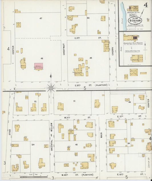 Sanborn Fire Insurance Map from Bonham, Fannin County, Texas (1897), Sheet #0004 - Historic Sanborn Fire Insurance Map Print, vintage old map wall art, antique decor, genealogy gift, Texas Texas map