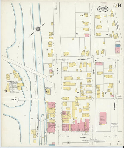 Sanborn Fire Insurance Map from Lyons, Wayne County, New York (1911), Sheet #0014 - Complete Map Set gallery image, historic Sanborn map, vintage wall art, New York New York