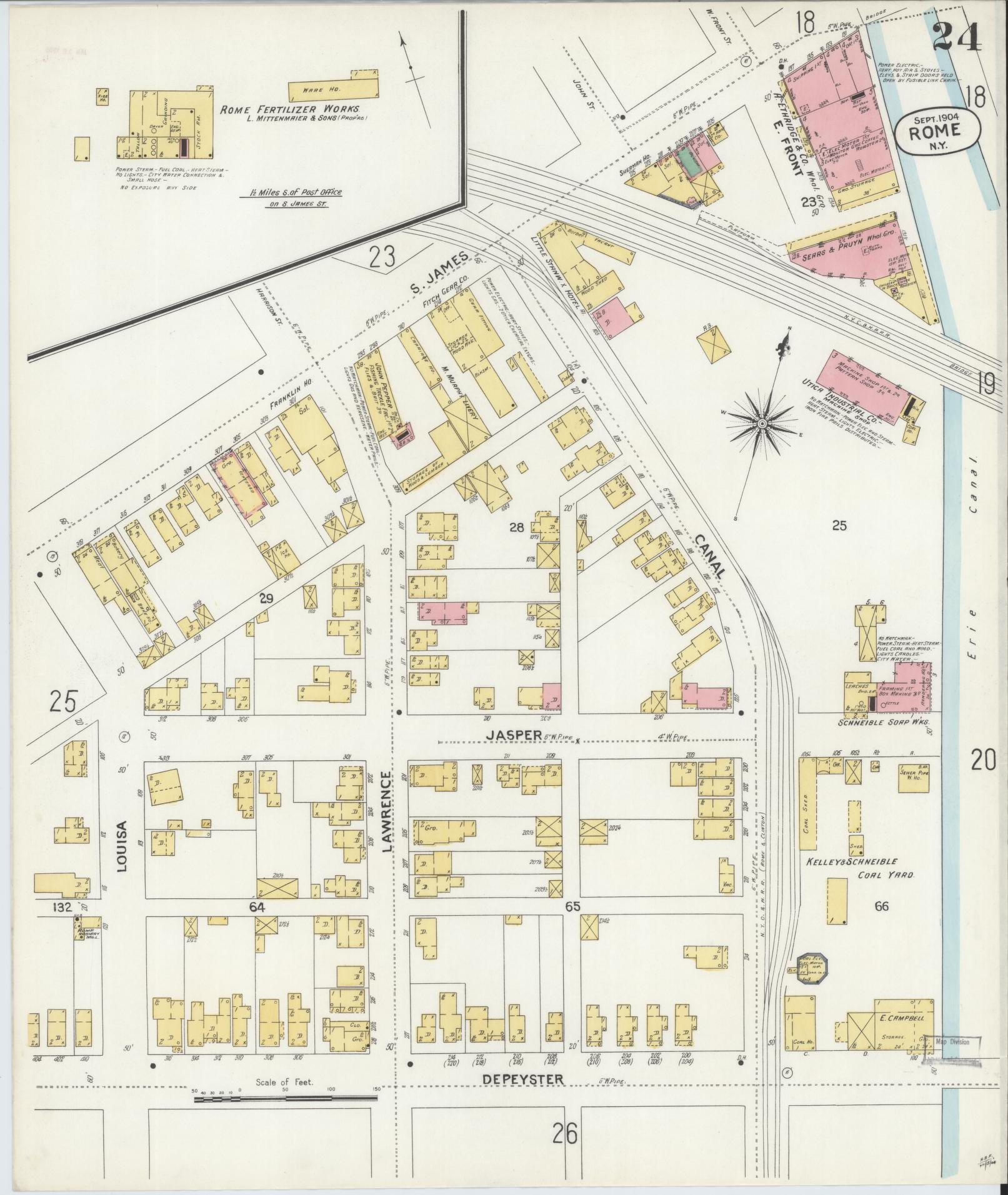 Sanborn Fire Insurance Map from Rome, Oneida County, New York (1904), Sheet #0024 - Historic Sanborn Fire Insurance Map Print, vintage old map wall art, antique decor, genealogy gift, New York New York map