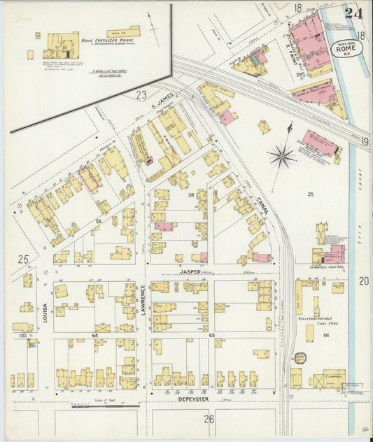 Sanborn Fire Insurance Map from Rome, Oneida County, New York (1904), Sheet #0024 - Historic Sanborn Fire Insurance Map Print, vintage old map wall art, antique decor, genealogy gift, New York New York map