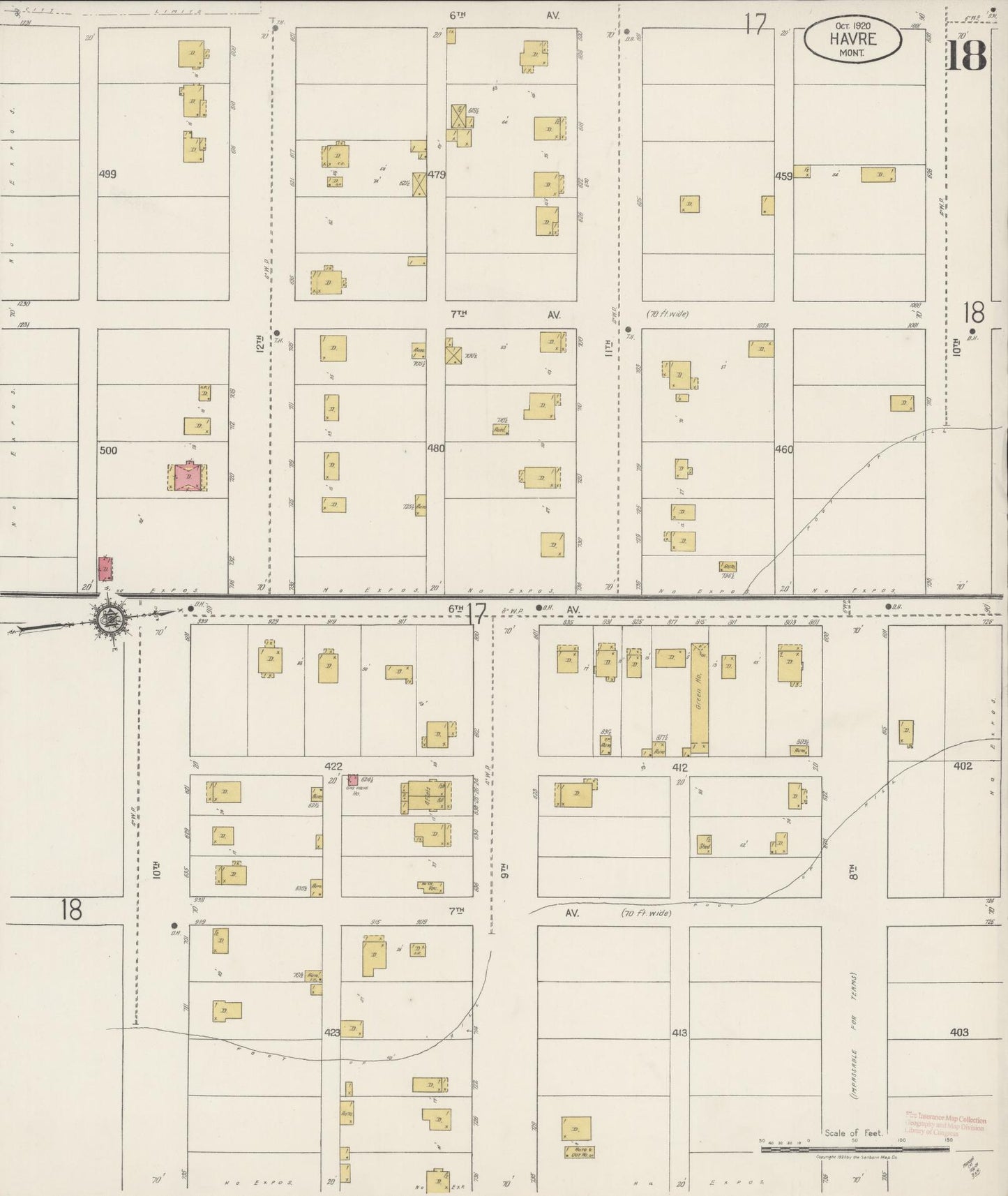Sanborn Fire Insurance Map from Havre, Hill County, Montana (1920), Sheet #0018 - Historic Sanborn Fire Insurance Map Print, vintage old map wall art, antique decor, genealogy gift, Montana Montana map