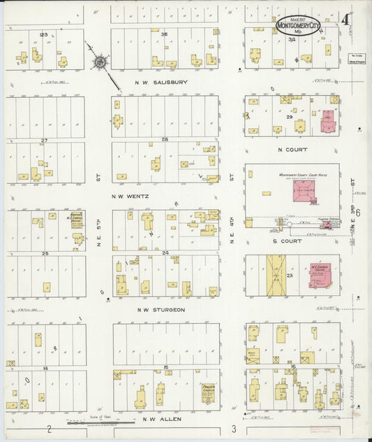 Sanborn Fire Insurance Map from Montgomery City, Montgomery County, Missouri (1917), Sheet #0004 - Historic Sanborn Fire Insurance Map Print, vintage old map wall art, antique decor, genealogy gift, Missouri Missouri map