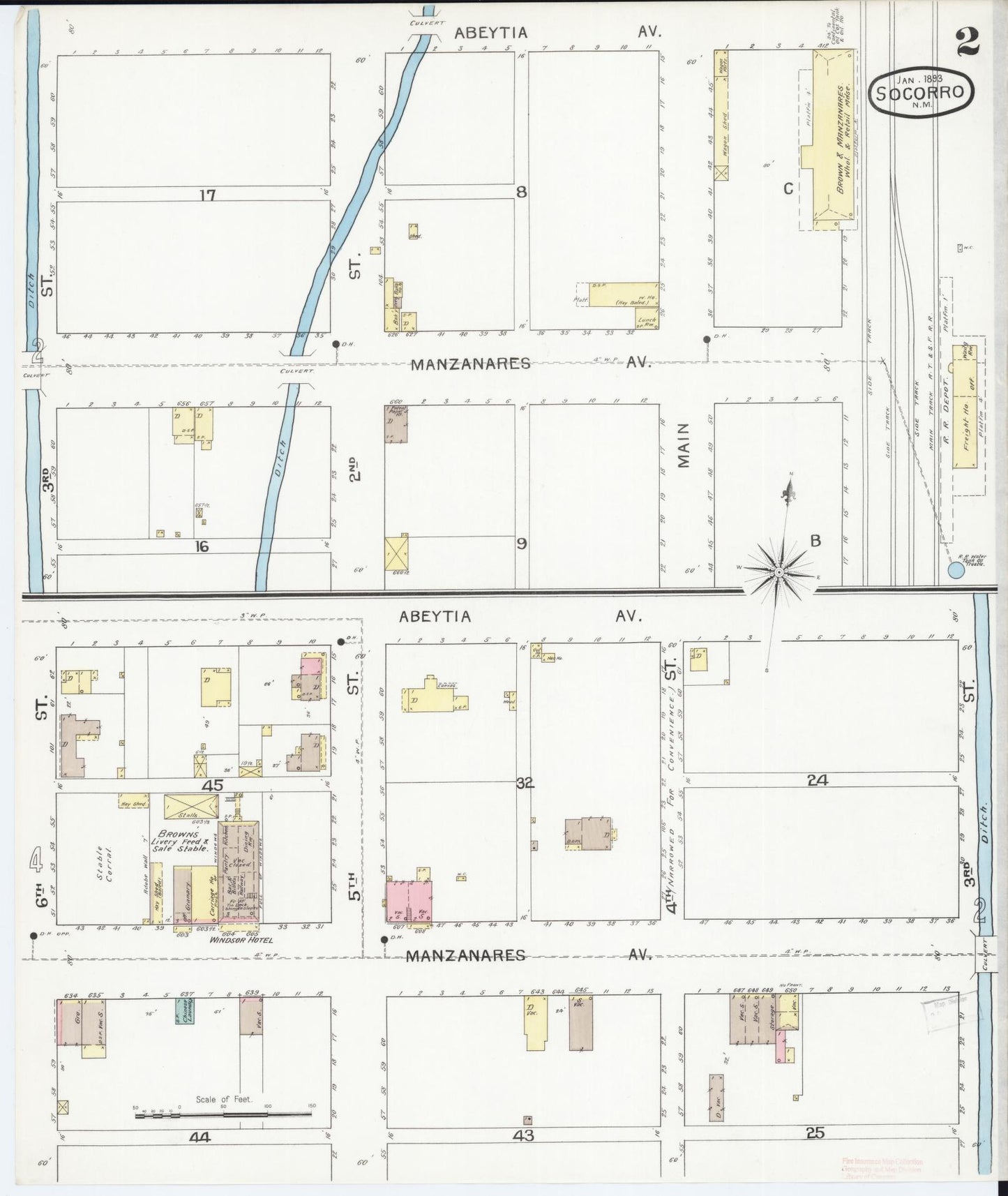 Sanborn Fire Insurance Map from Socorro, Socorro County, New Mexico (1893), Sheet #0002 - Complete Map Set gallery image, historic Sanborn map, vintage wall art, New Mexico New Mexico