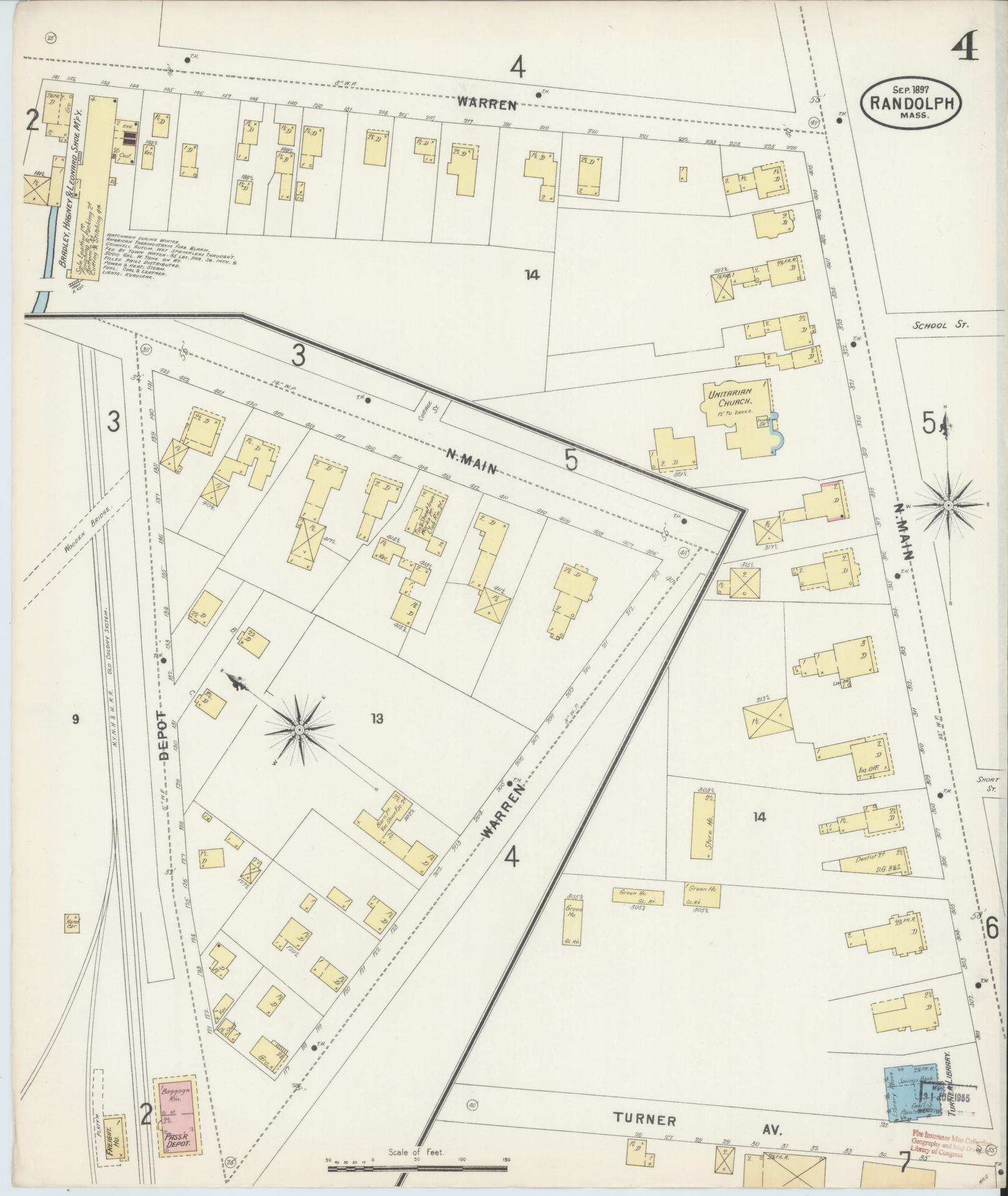 Sanborn Fire Insurance Map from Randolph, Norfolk County, Massachusetts (1897), Sheet #0004 - Complete Map Set gallery image, historic Sanborn map, vintage wall art, Massachusetts Massachusetts