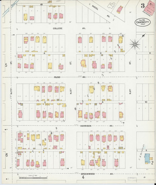 Sanborn Fire Insurance Map from Canon City, Fremont County, Colorado (1901), Sheet #0003 - Historic Sanborn Fire Insurance Map Print, vintage old map wall art, antique decor, genealogy gift, Colorado Colorado map