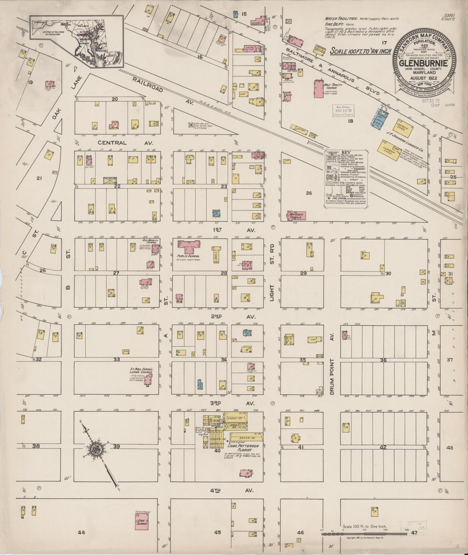 Sanborn Fire Insurance Map from Glen Burnie, Anne Arundel County, Maryland. (1922) – Historic Sanborn Fire Insurance Map Print