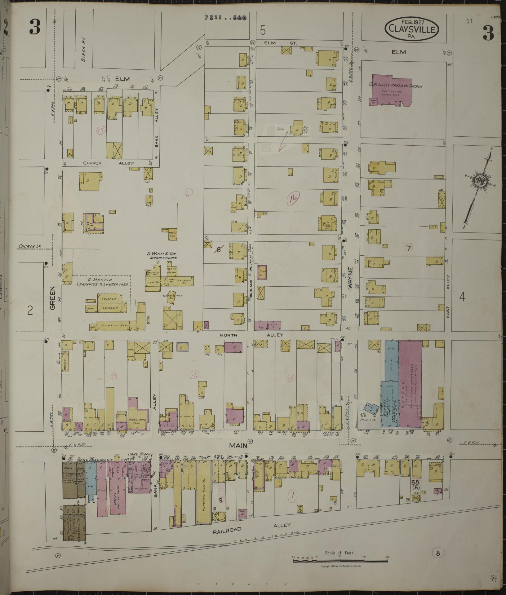 Sanborn Fire Insurance Map from Claysville, Washington County, Pennsylvania (1943), Sheet #0003 - Historic Sanborn Fire Insurance Map Print, vintage old map wall art, antique decor, genealogy gift, Pennsylvania Pennsylvania map