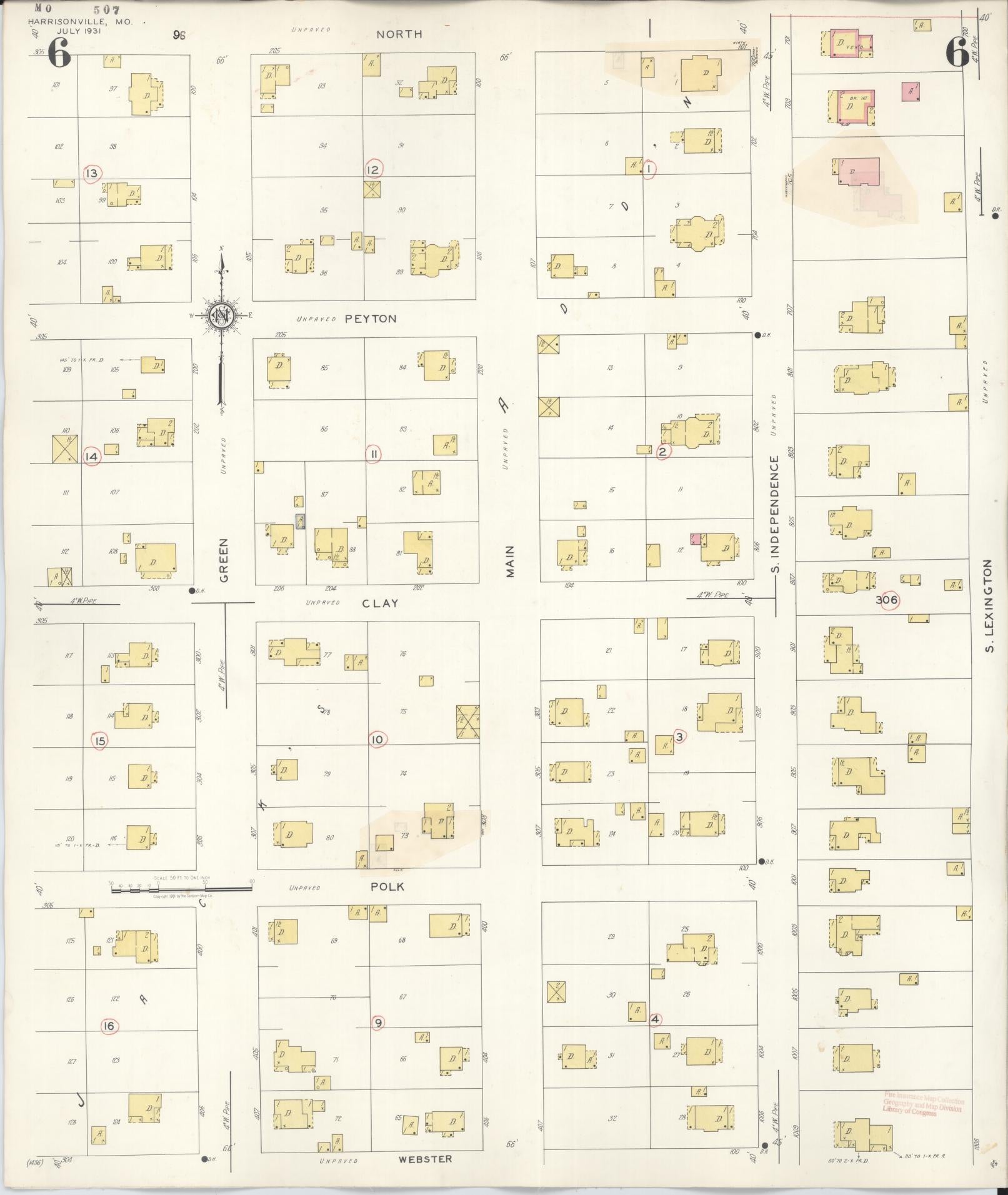 Sanborn Fire Insurance Map from Harrisonville, Cass County, Missouri (1939), Sheet #0006 - Complete Map Set gallery image, historic Sanborn map, vintage wall art, Missouri Missouri