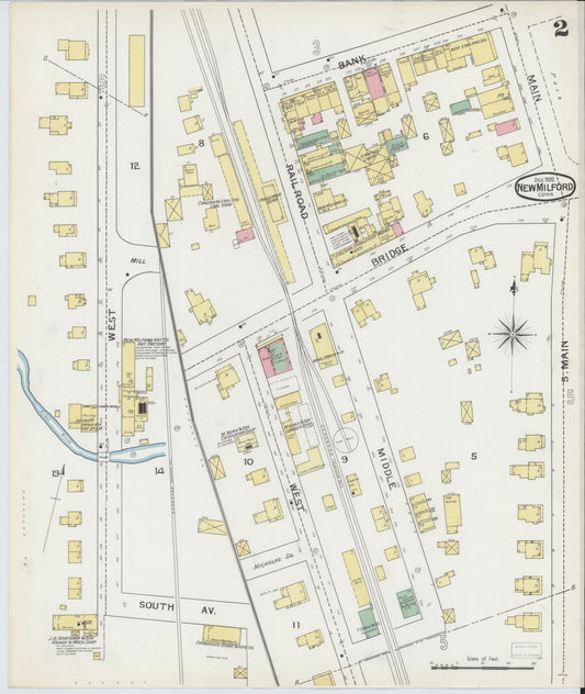 Sanborn Fire Insurance Map from New Milford, Litchfield County, Connecticut (1892), Sheet #0002 - Historic Sanborn Fire Insurance Map Print, vintage old map wall art, antique decor, genealogy gift, Connecticut Connecticut map