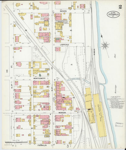 Sanborn Fire Insurance Map from Saint Charles, Saint Charles County, Missouri (1900), Sheet #0002 - Historic Sanborn Fire Insurance Map Print, vintage old map wall art, antique decor, genealogy gift, Missouri Missouri map