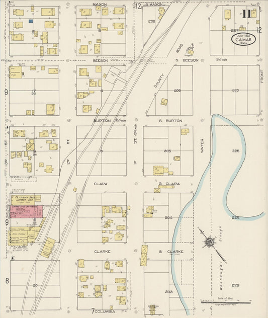 Sanborn Fire Insurance Map from Camas, Clark County, Washington (1922), Sheet #0011 - Historic Sanborn Fire Insurance Map Print, vintage old map wall art, antique decor, genealogy gift, Washington Washington map