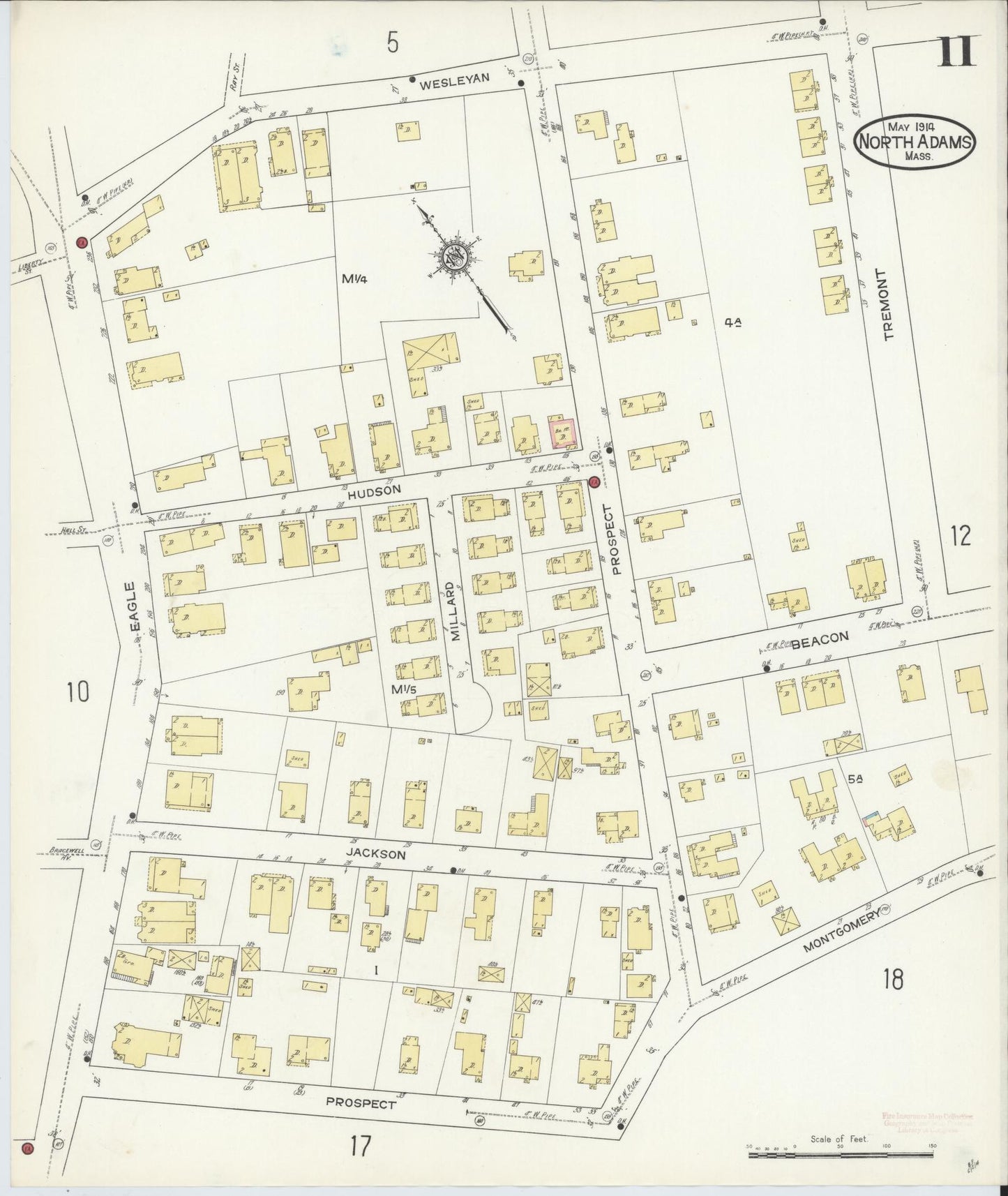 Sanborn Fire Insurance Map from North Adams, Berkshire County, Massachusetts (1914), Sheet #0011 - Historic Sanborn Fire Insurance Map Print, vintage old map wall art, antique decor, genealogy gift, Massachusetts Massachusetts map