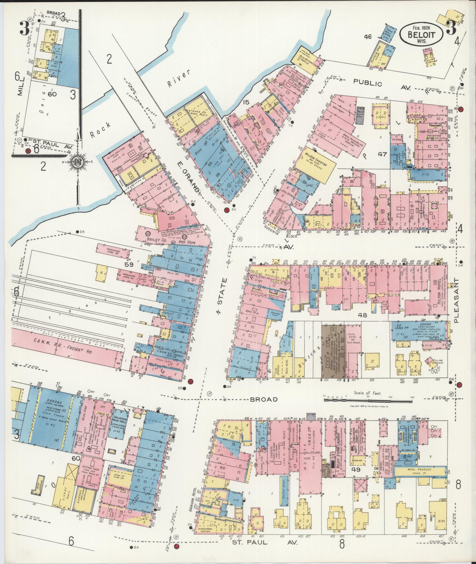 Sanborn Fire Insurance Map from Beloit, Rock County, Wisconsin (1926), Sheet #0003 - Complete Map Set gallery image, historic Sanborn map, vintage wall art, Wisconsin Wisconsin