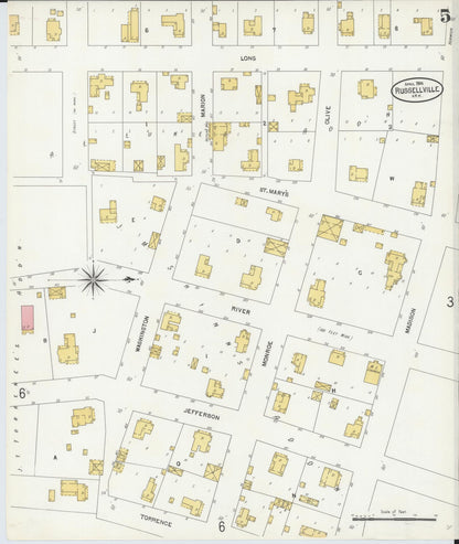 Sanborn Fire Insurance Map from Russellville, Pope County, Arkansas (1904), Sheet #0005 - Complete Map Set gallery image, historic Sanborn map, vintage wall art, Arkansas Arkansas