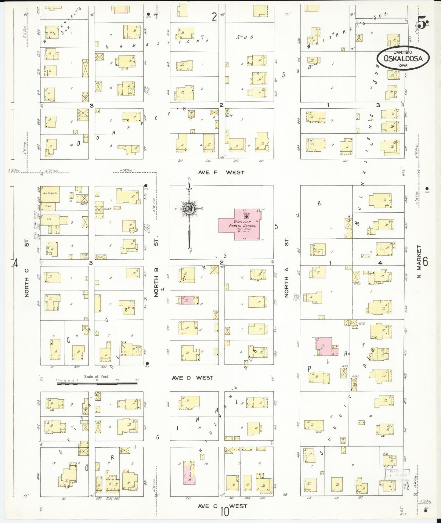Sanborn Fire Insurance Map from Oskaloosa, Mahaska County, Iowa (1910), Sheet #0005 - Historic Sanborn Fire Insurance Map Print
