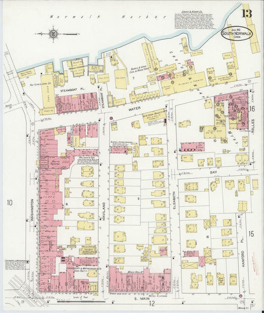 Sanborn Fire Insurance Map from South Norwalk, Fairfield County, Connecticut (1912), Sheet #0013 - Historic Sanborn Fire Insurance Map Print, vintage old map wall art, antique decor, genealogy gift, Connecticut Connecticut map