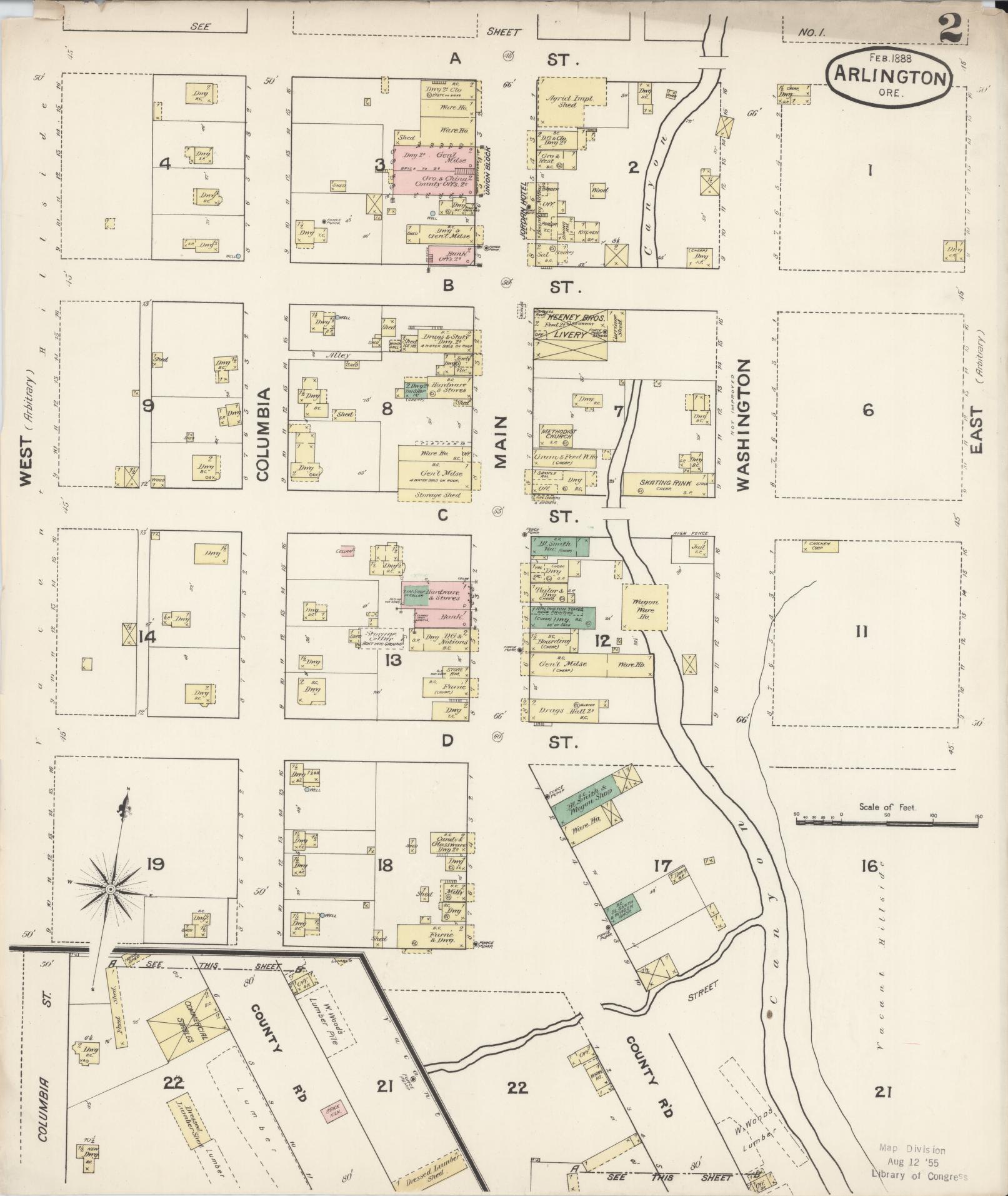 Sanborn Fire Insurance Map from Arlington, Gilliam County, Oregon (1888), Sheet #0002 - Complete Map Set gallery image, historic Sanborn map, vintage wall art, Oregon Oregon