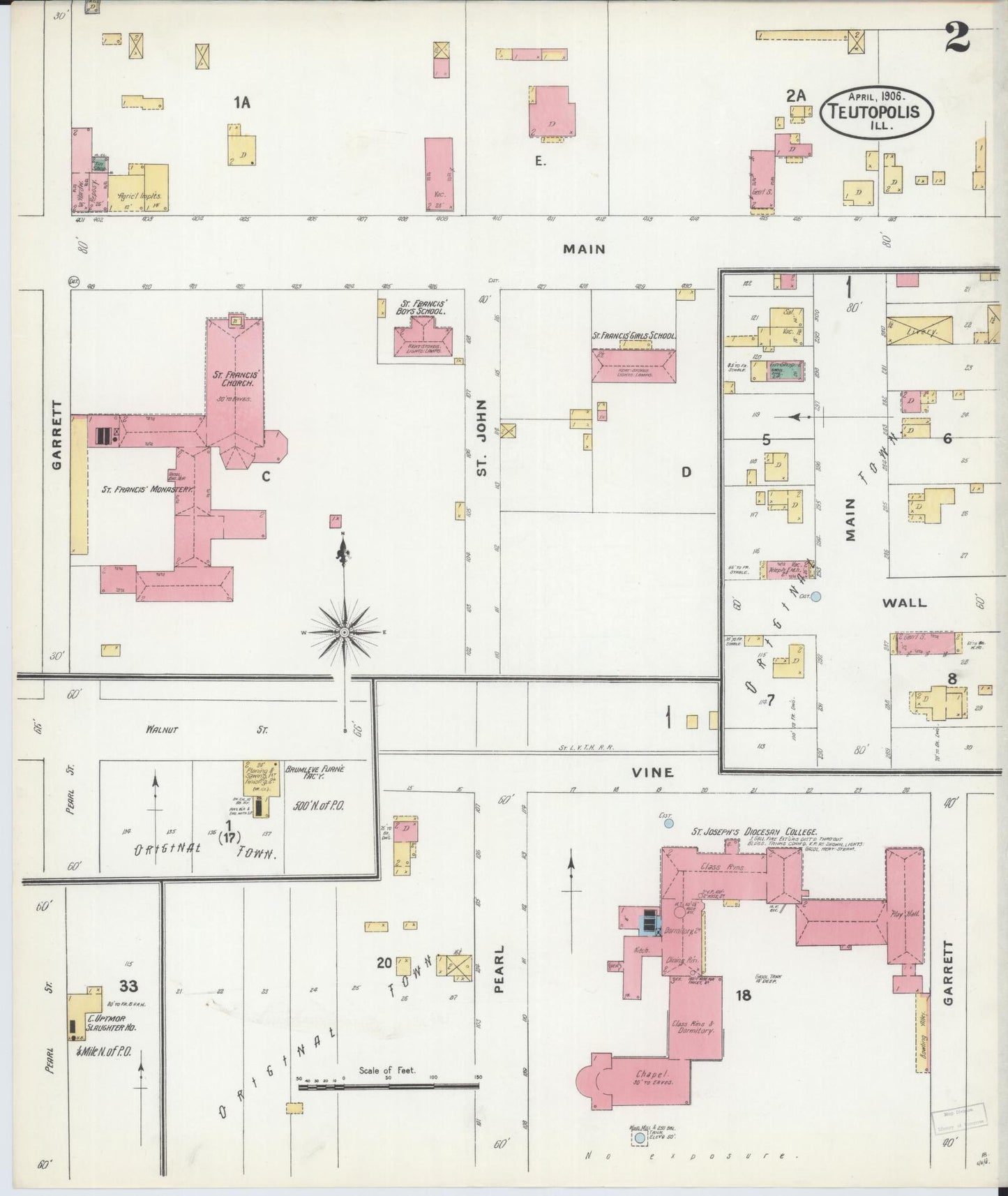 Sanborn Fire Insurance Map from Teutopolis, Effingham County, Illinois (1906), Sheet #0002 - Complete Map Set gallery image, historic Sanborn map, vintage wall art, Illinois Illinois