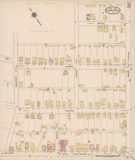 Sanborn Fire Insurance Map from Roaring Spring, Blair County, Pennsylvania (1922), Sheet #0003 - Historic Sanborn Fire Insurance Map Print, vintage old map wall art, antique decor, genealogy gift, Pennsylvania Pennsylvania map