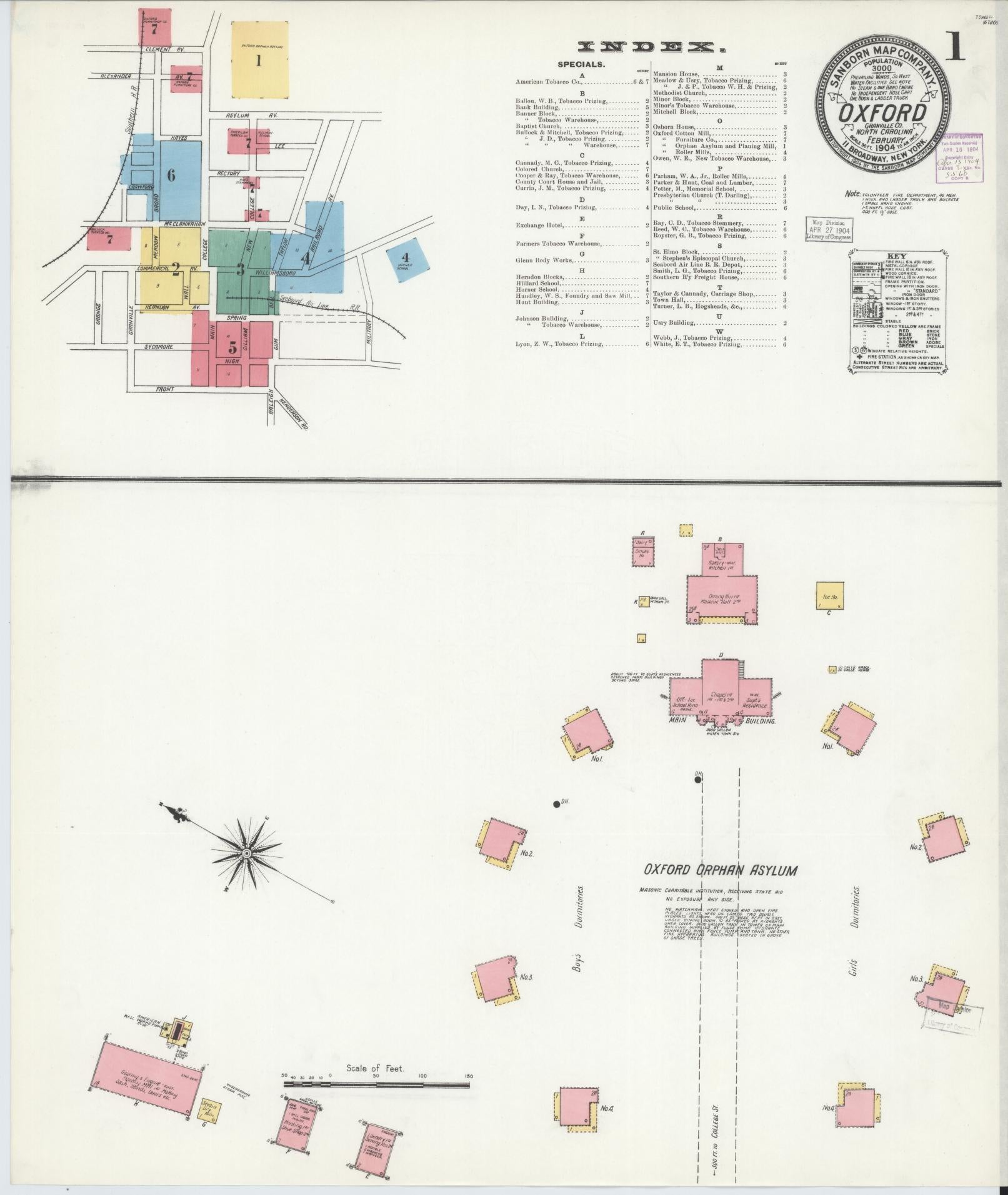 Sanborn Fire Insurance Map from Oxford, Granville County, North Carolina (1904), Sheet #0001 - Complete Map Set gallery image, historic Sanborn map, vintage wall art, North Carolina North Carolina