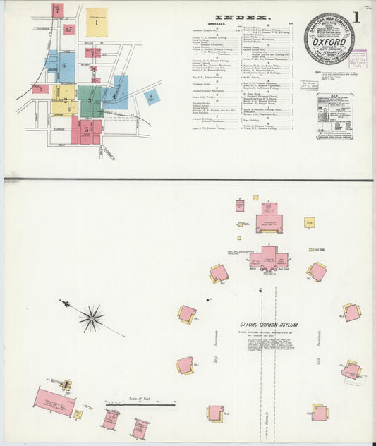 Sanborn Fire Insurance Map from Oxford, Granville County, North Carolina (1904), Sheet #0001 - Complete Map Set gallery image, historic Sanborn map, vintage wall art, North Carolina North Carolina