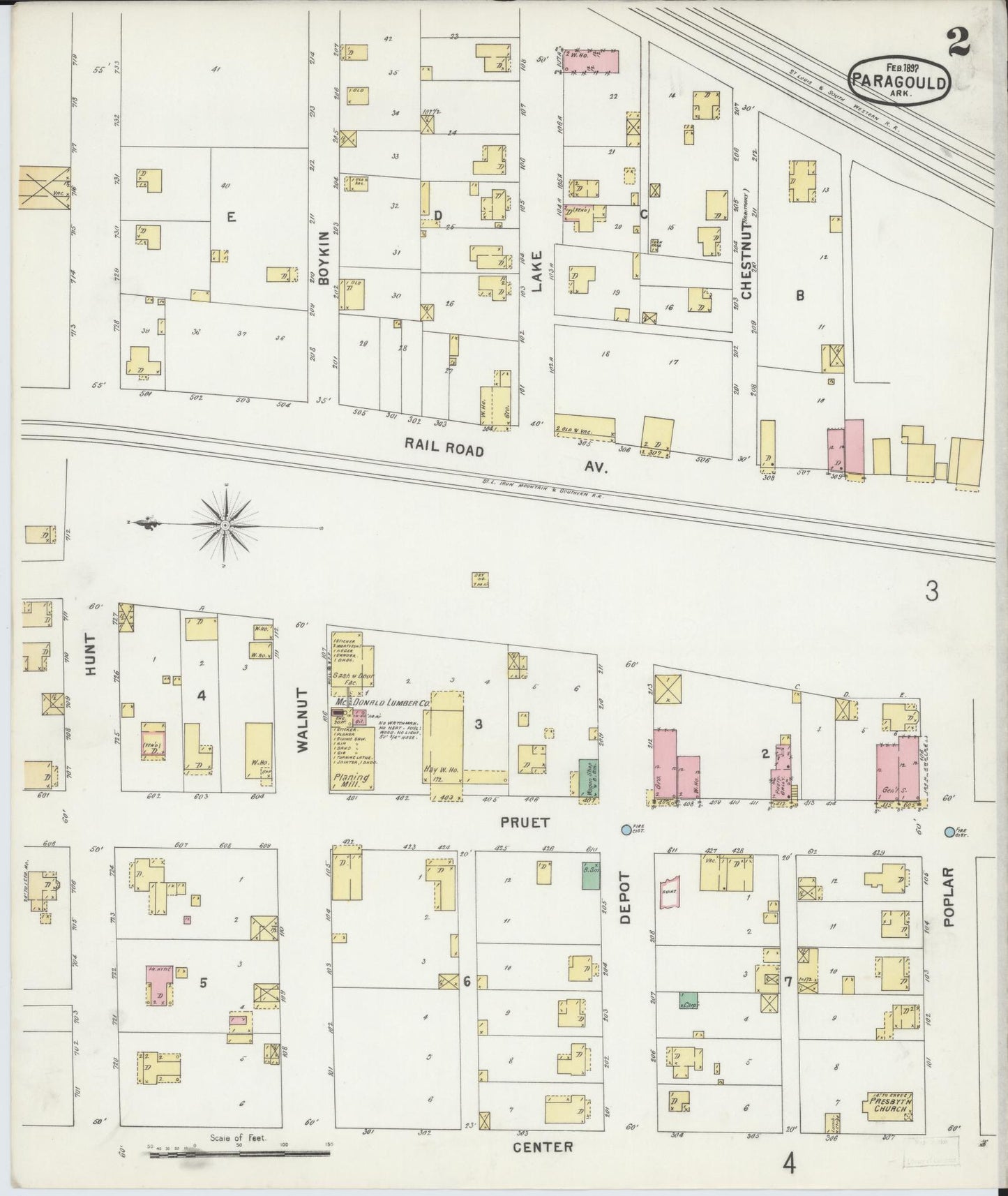 Sanborn Fire Insurance Map from Paragould, Greene County, Arkansas (1897), Sheet #0002 - Complete Map Set gallery image, historic Sanborn map, vintage wall art, Arkansas Arkansas