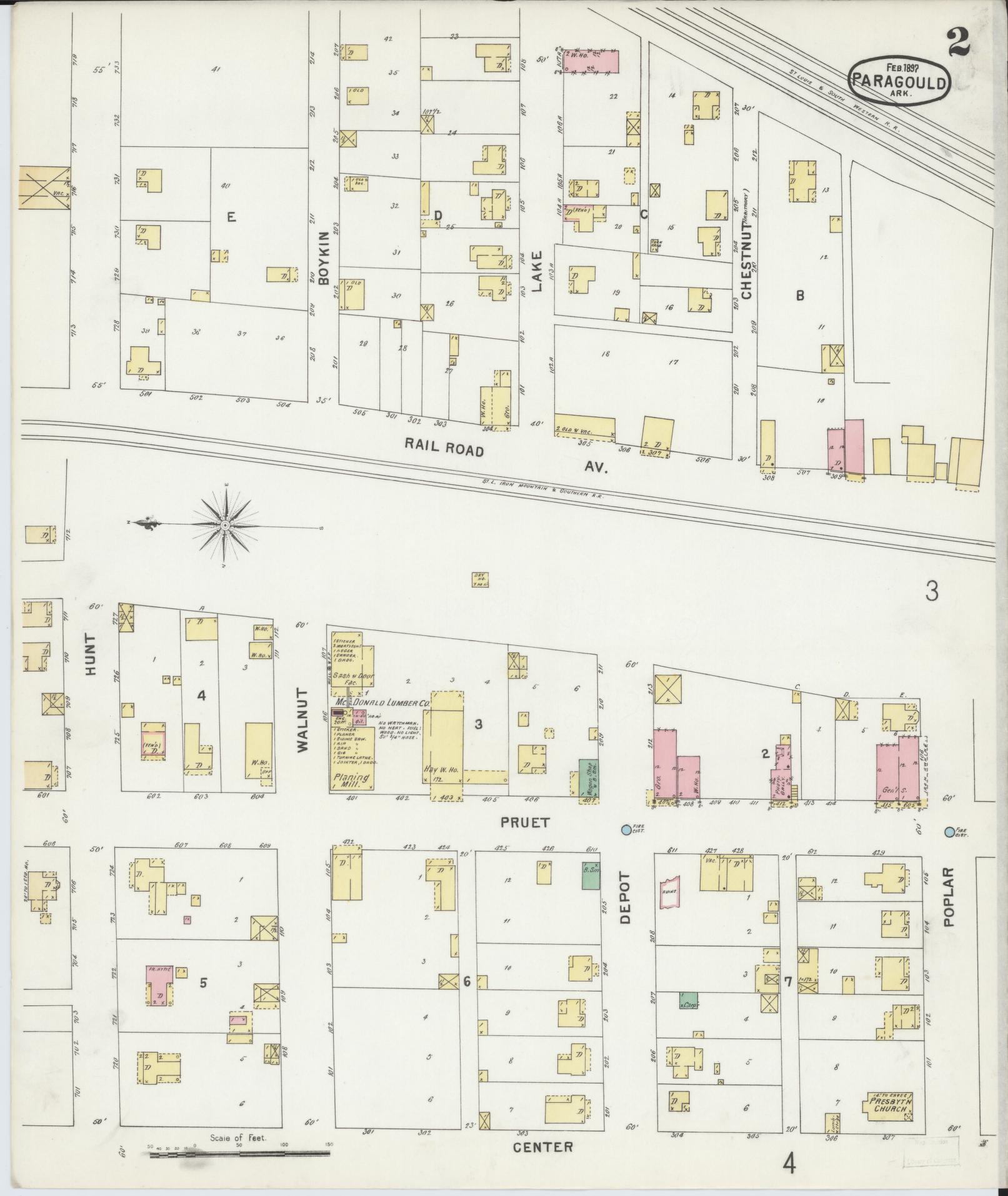 Sanborn Fire Insurance Map from Paragould, Greene County, Arkansas (1897), Sheet #0002 - Complete Map Set gallery image, historic Sanborn map, vintage wall art, Arkansas Arkansas