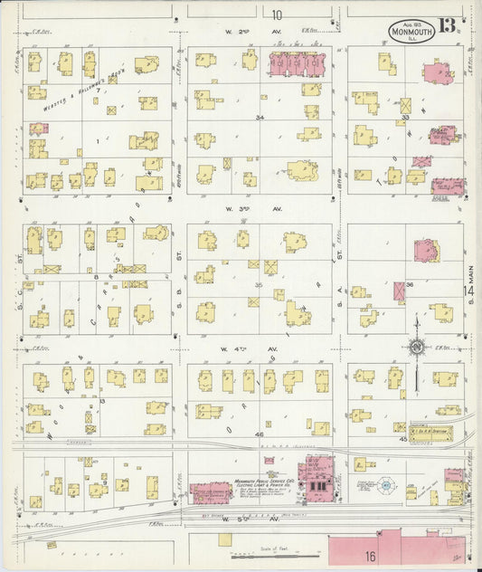 Sanborn Fire Insurance Map from Monmouth, Warren County, Illinois (1913), Sheet #0013 - Historic Sanborn Fire Insurance Map Print, vintage old map wall art, antique decor, genealogy gift, Illinois Illinois map