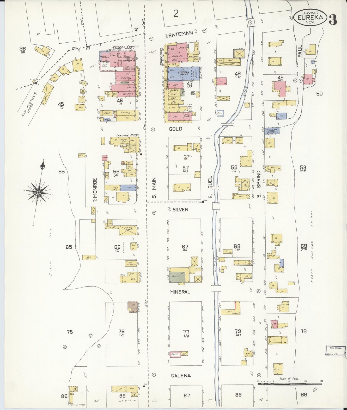 Sanborn Fire Insurance Map from Eureka, Eureka County, Nevada (1907), Sheet #0003 - Complete Map Set gallery image, historic Sanborn map, vintage wall art, Nevada Nevada