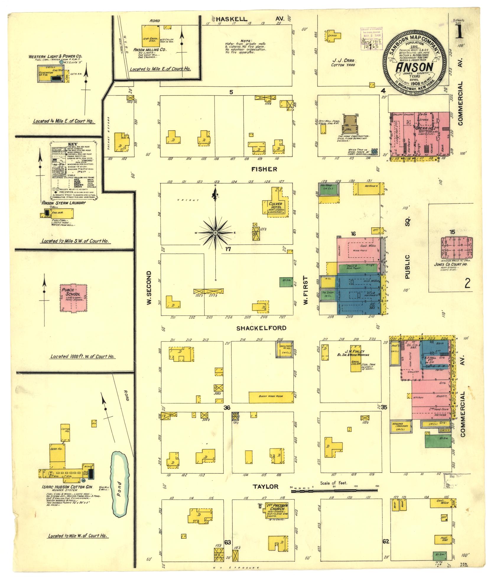Sanborn Fire Insurance Map from Anson, Jones County, Texas. (1908) – Historic Sanborn Fire Insurance Map Print