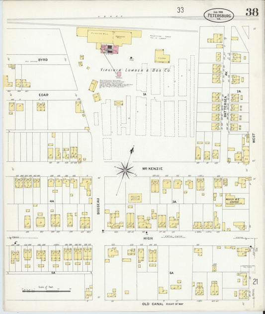 Sanborn Fire Insurance Map from Petersburg, Independent Cities, Virginia (1908), Sheet #0038 - Historic Sanborn Fire Insurance Map Print, vintage old map wall art, antique decor, genealogy gift, Virginia Virginia map