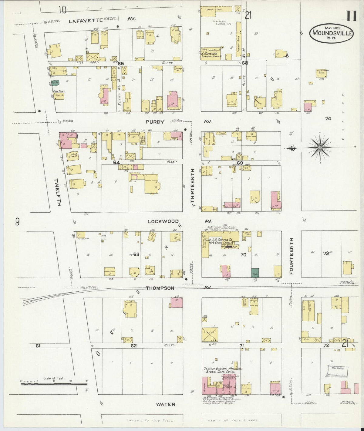 Sanborn Fire Insurance Map from Moundsville, Marshall County, West Virginia (1909), Sheet #0011 - Complete Map Set gallery image, historic Sanborn map, vintage wall art, West Virginia West Virginia
