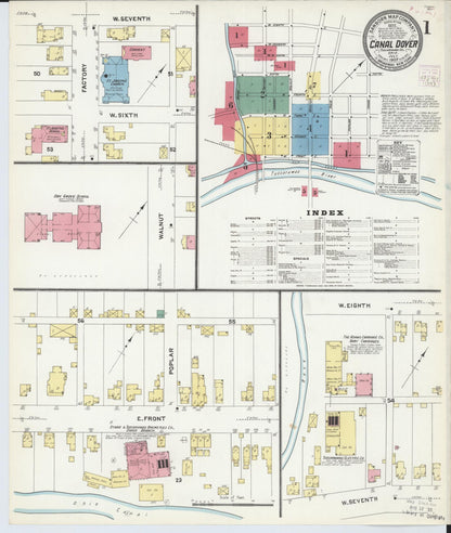 Sanborn Fire Insurance Map from Canal Dover, Tuscarawas County, Ohio (1907), Sheet #0001 - Historic Sanborn Fire Insurance Map Print, vintage old map wall art, antique decor, genealogy gift, Ohio Ohio map