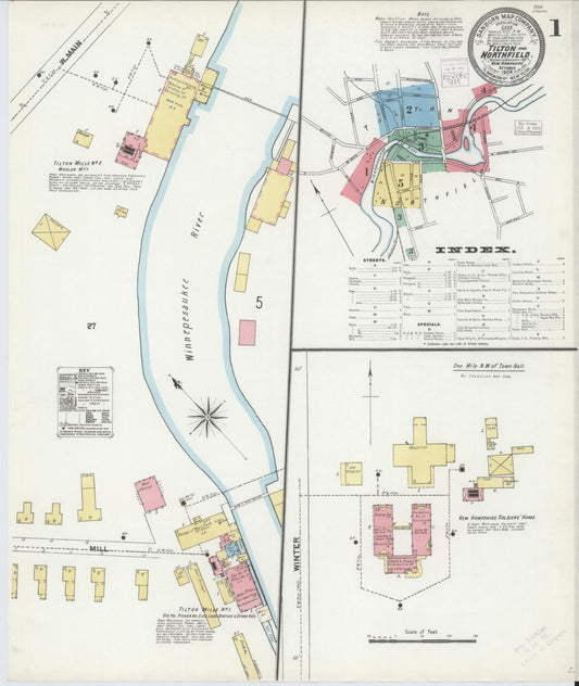 Sanborn Fire Insurance Map from Tilton, Belknap County, New Hampshire (1904), Sheet #0001 - Historic Sanborn Fire Insurance Map Print, vintage old map wall art, antique decor, genealogy gift, New Hampshire New Hampshire map