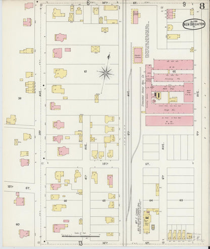 Sanborn Fire Insurance Map from New Brighton, Beaver County, Pennsylvania (1896), Sheet #0008 - Historic Sanborn Fire Insurance Map Print, vintage old map wall art, antique decor, genealogy gift, Pennsylvania Pennsylvania map