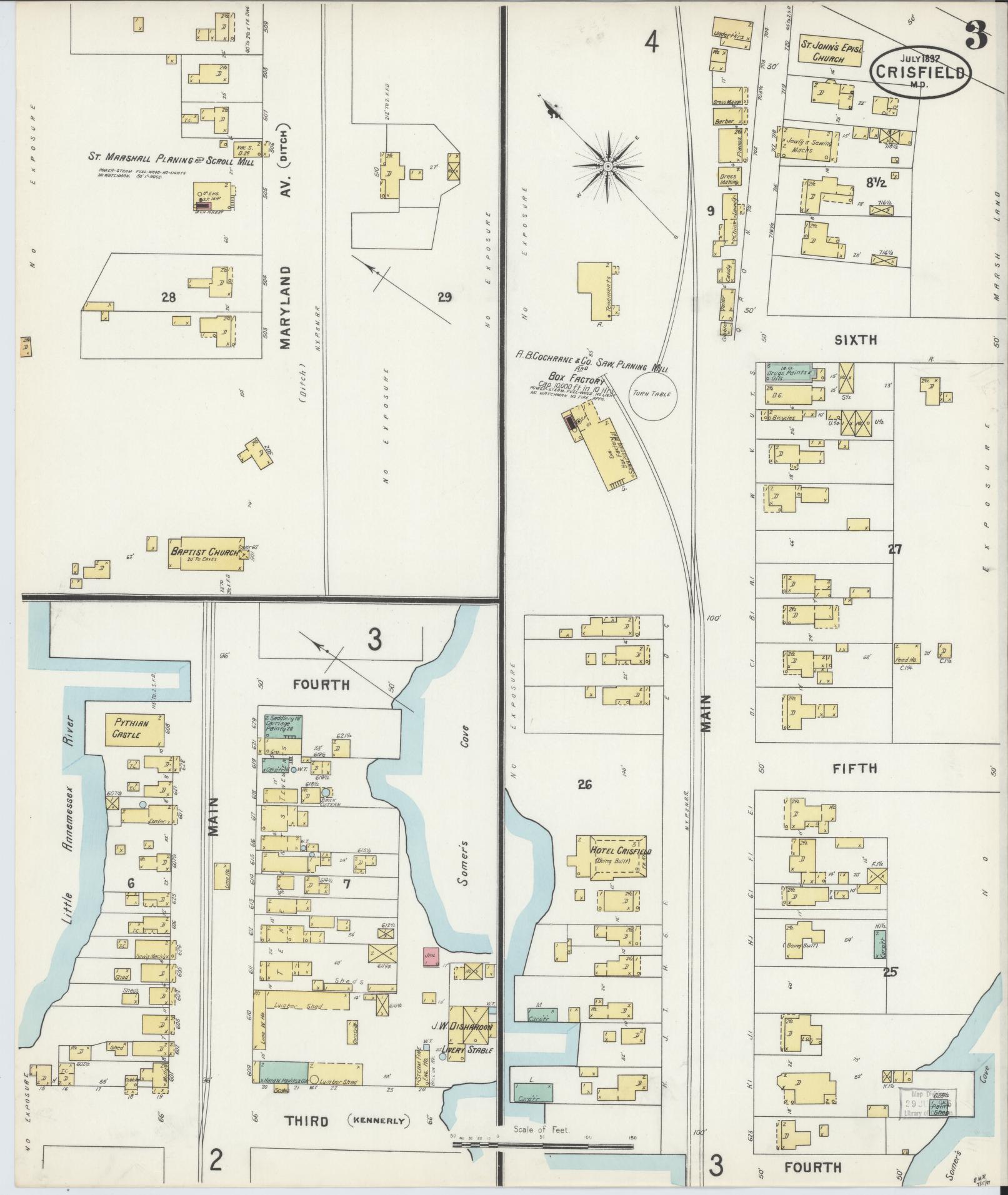 Sanborn Fire Insurance Map from Crisfield, Somerset County, Maryland (1897), Sheet #0003 - Historic Sanborn Fire Insurance Map Print, vintage old map wall art, antique decor, genealogy gift, Maryland Maryland map