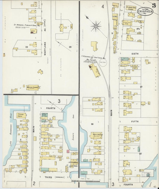 Sanborn Fire Insurance Map from Crisfield, Somerset County, Maryland (1897), Sheet #0003 - Historic Sanborn Fire Insurance Map Print, vintage old map wall art, antique decor, genealogy gift, Maryland Maryland map