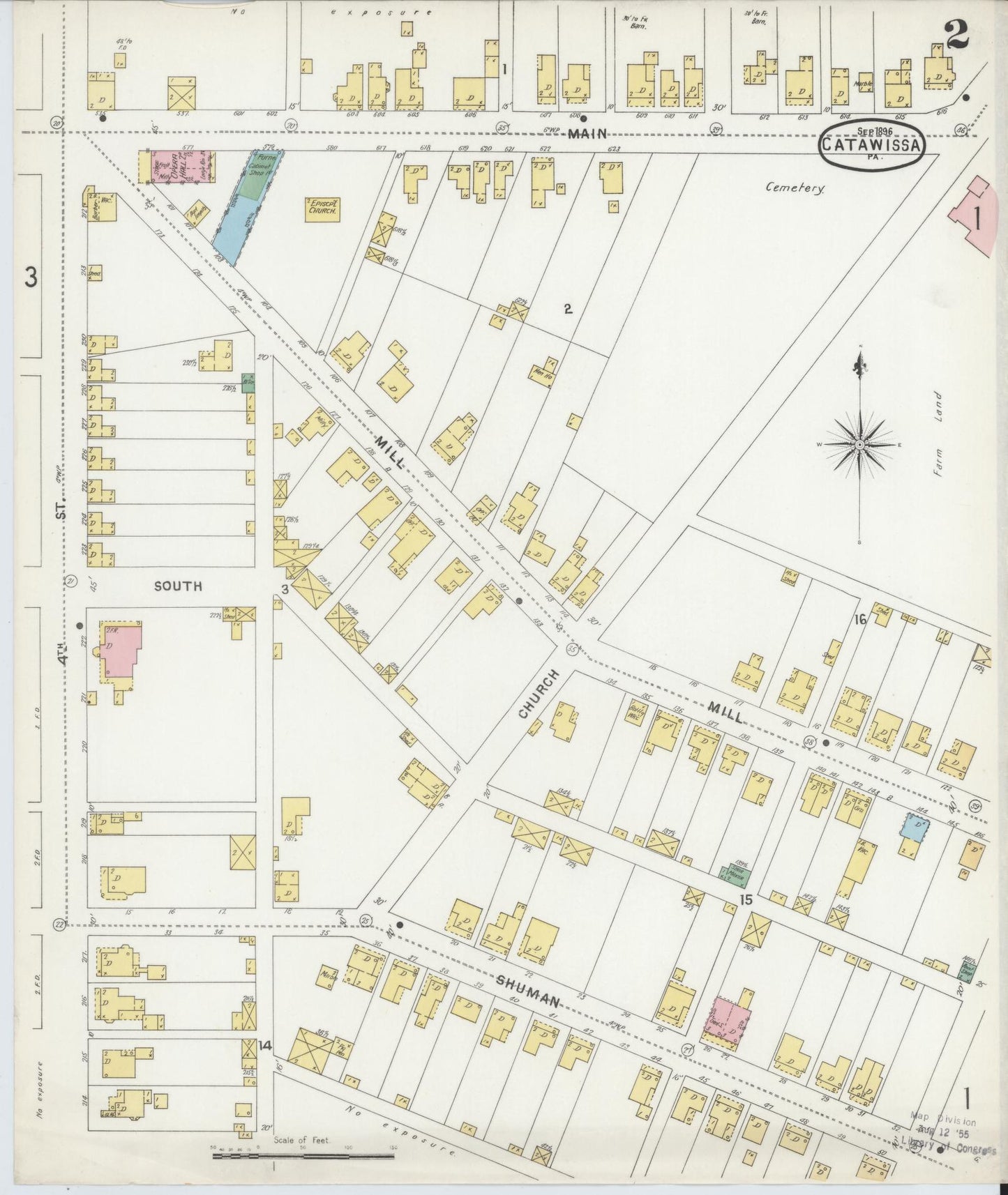 Sanborn Fire Insurance Map from Catawissa, Columbia County, Pennsylvania (1896), Sheet #0002 - Historic Sanborn Fire Insurance Map Print, vintage old map wall art, antique decor, genealogy gift, Pennsylvania Pennsylvania map