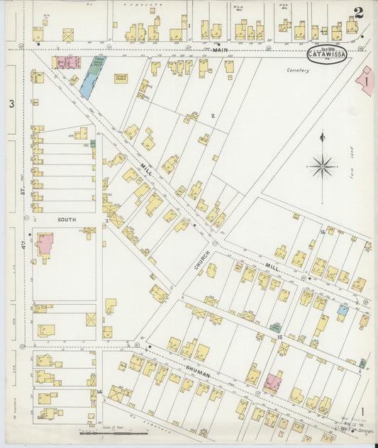 Sanborn Fire Insurance Map from Catawissa, Columbia County, Pennsylvania (1896), Sheet #0002 - Historic Sanborn Fire Insurance Map Print, vintage old map wall art, antique decor, genealogy gift, Pennsylvania Pennsylvania map