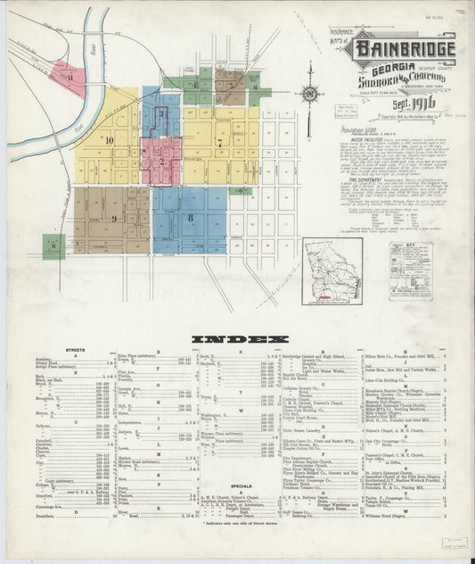 Sanborn Fire Insurance Map from Bainbridge, Decatur County, Georgia (1916), Sheet #0001 - Complete Map Set gallery image, historic Sanborn map, vintage wall art, Georgia Georgia