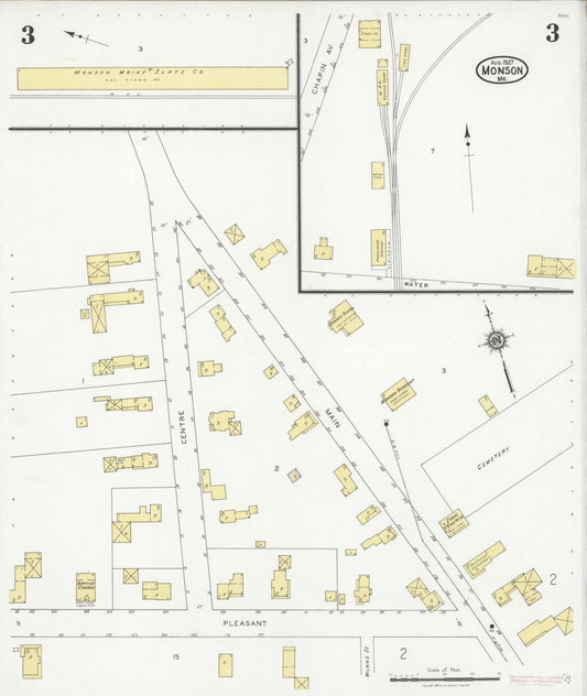 Sanborn Fire Insurance Map from Monson, Piscataquis County, Maine (1927), Sheet #0003 - Historic Sanborn Fire Insurance Map Print, vintage old map wall art, antique decor, genealogy gift, Maine Maine map
