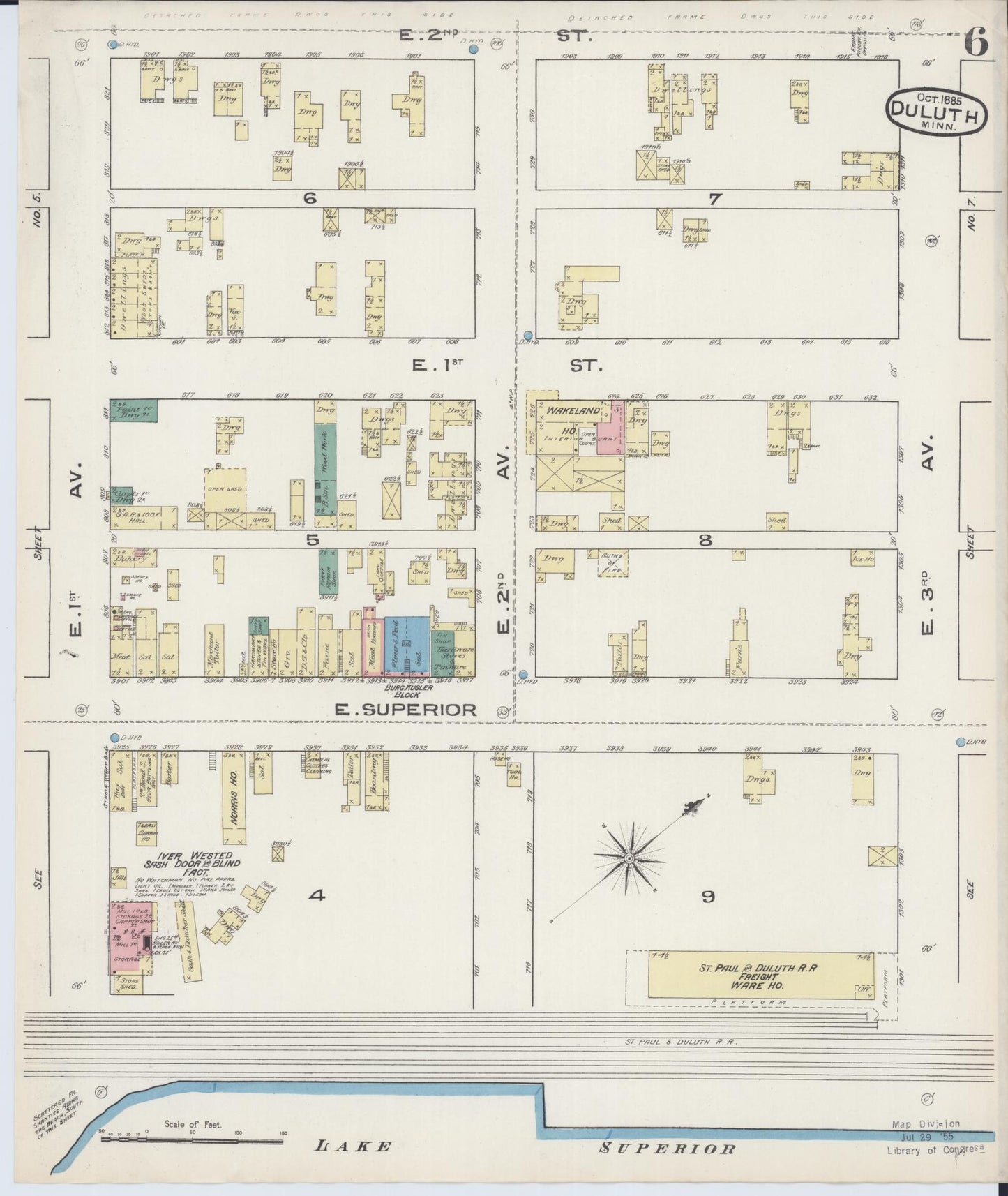 Sanborn Fire Insurance Map from Duluth, Saint Louis County, Minnesota (1885), Sheet #0006 - Complete Map Set gallery image, historic Sanborn map, vintage wall art, Minnesota Minnesota