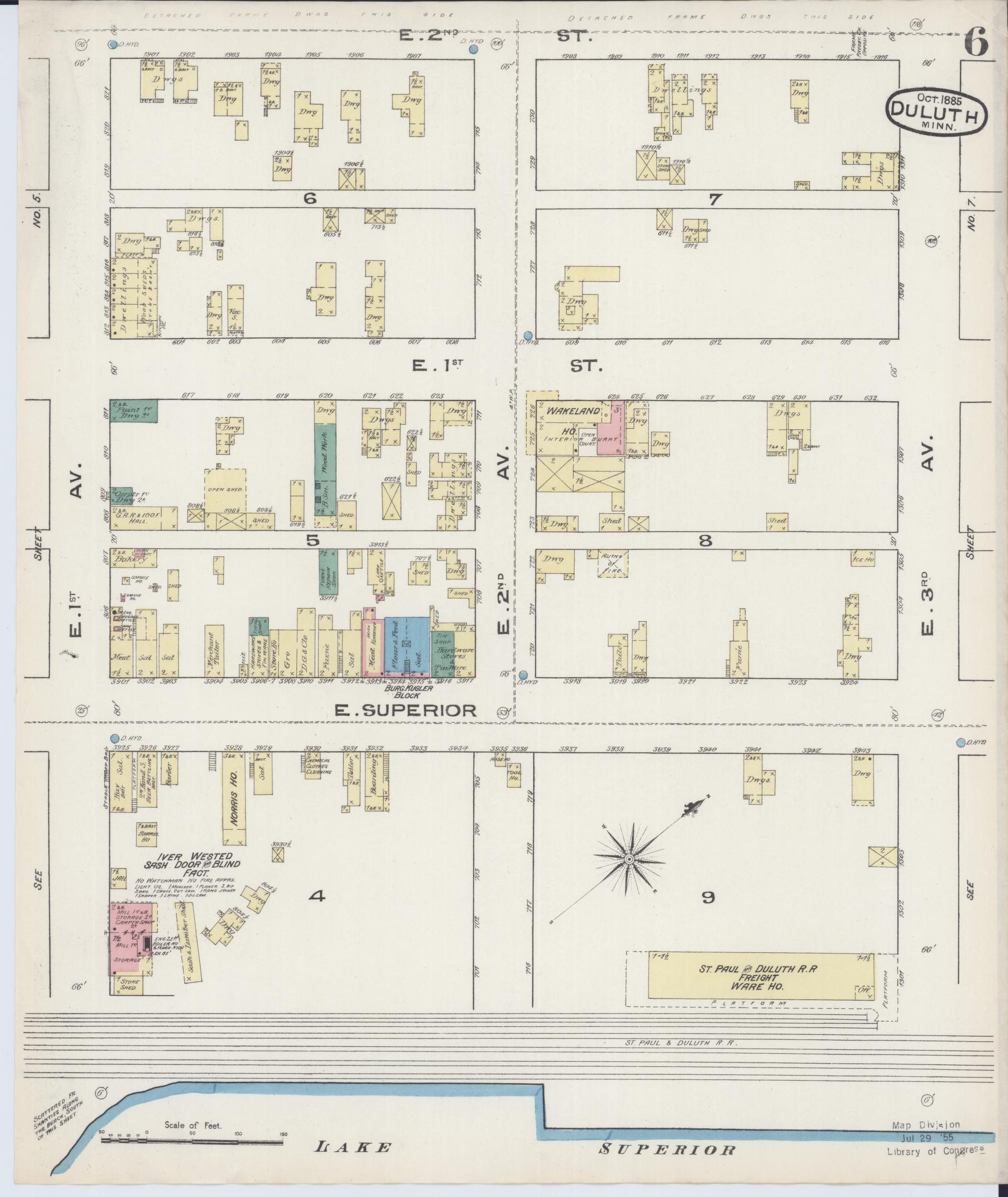 Sanborn Fire Insurance Map from Duluth, Saint Louis County, Minnesota (1885), Sheet #0006 - Complete Map Set gallery image, historic Sanborn map, vintage wall art, Minnesota Minnesota