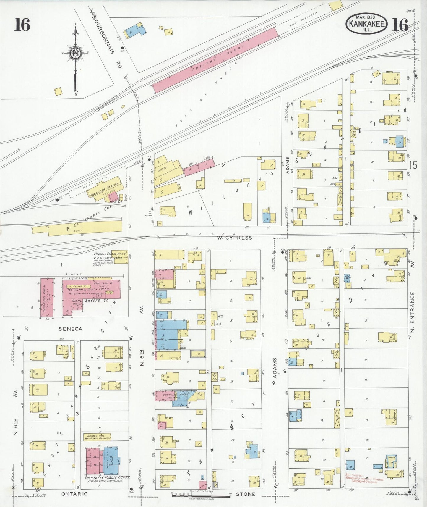 Sanborn Fire Insurance Map from Kankakee, Kankakee County, Illinois (1930), Sheet #0016 - Historic Sanborn Fire Insurance Map Print, vintage old map wall art, antique decor, genealogy gift, Illinois Illinois map